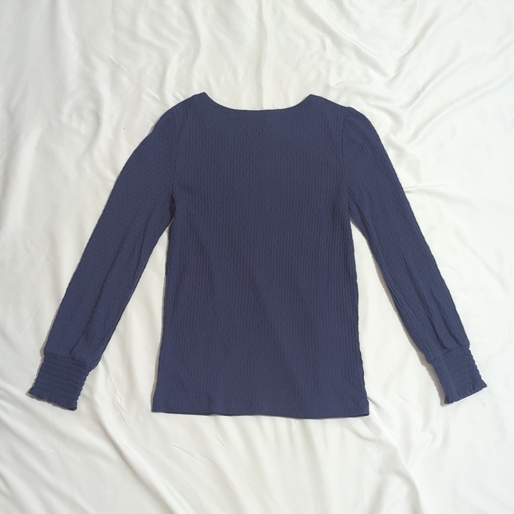 Loft Ribbed Ruffle Sleeve Blouse, Color Blue Size M - Picture 2 of 13
